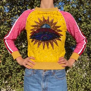 Yativi lace sweatshirt with sequin spaceship